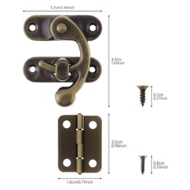 HOJLKLD Retro Jewelry Box Hinges and Latches Hook, 8Pcs Antique Right Hasp Latch and 16Pcs Vintage Bronze Small Hinge with Matching Screws Kit for Decorative Cabinet Small Wooden Box Project