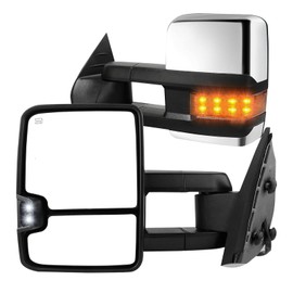 Towing Mirrors A Pair for 2014-2018 Chevy Silverado/GMC Sierra 1500 2500 3500 HD, Amber Turn Signal, Clearance Lamp, Electric Adjustable Glass, Power Heated, Telescopic & Folding