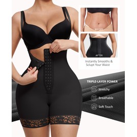 FeelinGirl Fajas Colombianas Tummy Control Post Surgery Body Shaper Compression Butt Lifter Shapewear Black XS