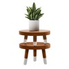 JOLLYMER 9” Round Dip Dyed Teak Plant Stand |Wood Risers