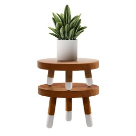 JOLLYMER 9” Round Dip Dyed Teak Plant Stand |Wood Risers for Decor | Wood Pedestal Stand Riser 4"+6" Tall-2 Pack