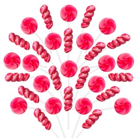 32 Pack Strawberry Pink Twisty & Swirl Lollipops Candy Bulk (16 + 16 Mixed), No artificial dyes or flavors, Baby Shower Candy Swirl Lollipops Individually Wrapped Suckers, Valentine’s Day Party Favors