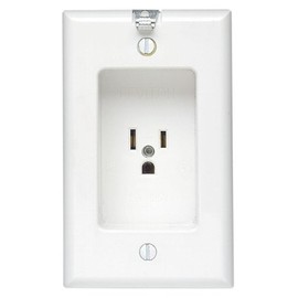 Leviton 15 Amp/125V 1 Gang Recessed Single Receptacle, Residential Grade, with Clock Hanger Hook, 688-W, White
