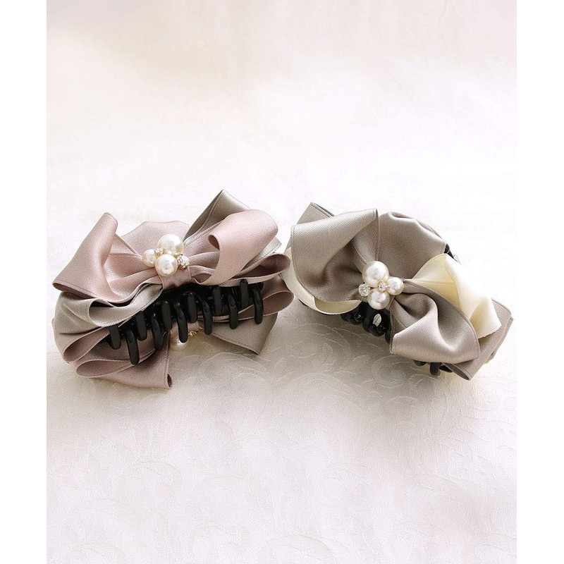 Vingtaine H7230-PK Pearl with Bijoux Ribbon Hair Claw Two Tone