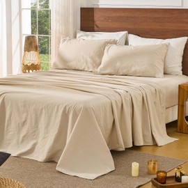 Bedlifes 100% French Pure Linen Sheets Queen Size Breathable and Cooling Flax Sheet Set Soft Durable and Moisture Wicking 16 Inch Deep Pocket-4 Piece(Queen,Linen)