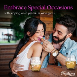 shop4ever Jesus Touched My Water Engraved Stemless Wine Glass 15 oz. Funny Christian Gifts for Women Birthday Gift Ideas for Pastor