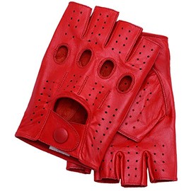 Riparo Motorsports Men's Fingerless Half Finger Driving Fitness Motorcycle Cycling Unlined Leather Gloves (Large, Red)