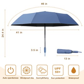 Fogkey 2-Pack Windproof, Waterproof, UV-Blocking Portable Travel Umbrella, Compact Sun & Rain Folding Umbrella, Double Rib Structure, Large Auto Open and Close Car Umbrella