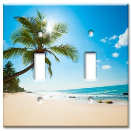 Art Plates 2 Gang Toggle Wall Plate - Palm Tree and Beach