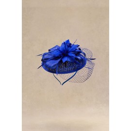 BABEYOND Fascinator Hat Veil Feather Fascinator Tea Party Kentucky Pillbox Derby Hat Bridal Wedding Party Royal Blue