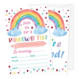 Gsauto Rainbow Birthday Invitations, 20 Invitation Cards with Envelopes, Colorful Clouds Invites for Girl Party Decorations Favor Supplies - A10