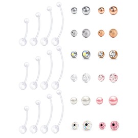 VCMART Pregnancy Belly Button Rings 14G Plastic Belly Button Rings for Pregnancy Long Bar 18-38mm Sport Maternity Bioplast Belly Navel Button Ring Retainer with Replacement Balls Mix Style