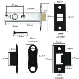 Tubular Latches Mortice Door Latch | Matt Black | 2.5 Inch / 66mm | Pack of 2
