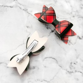 Red Tartan Print Hair Bows for Girls, Set of 2 Hair Clips, Hair Accessories, Girl's Hair Clip, Hair Clips for Girls, Made in England, Toddler Hair Bow, Girls Hair Bows by Burton Bows