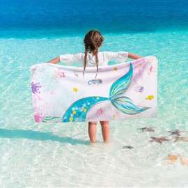 WERNNSAI Mermaid Kids Beach Towel - 30” x 60” Microfiber Mermaid Sand Free Towels for Girls Bath Pool Camping Travel Towel Quick Dry Ultra Absorbent Super Soft Beach Blanket Bath Shower Towel