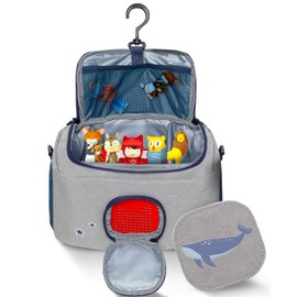 JP Journey Bag for Toniebox Boy - for Figures and Box in the Car and for Travel, Gray-blue whale, Shoulder bag with flexible inner compartments and speaker opening