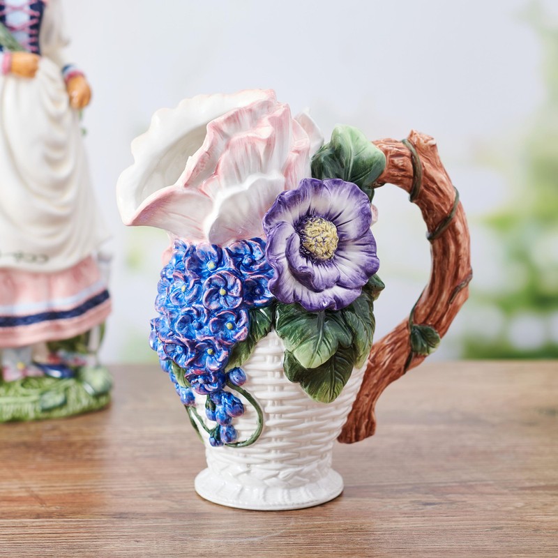 Fitz and Floyd Jardin Floral Bouquet Pitcher Vase Decorative, 9.5