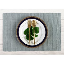 AVKA Studio 100% Cotton Ribbed Placemats - Set of 6-13 x 19 Inches - Grey - Everyday Cloth Table Mats - Thick Construction, Washable & Reusable Cloth Place Mats
