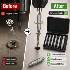 6-Piece Screw Extractor Set for Damaged Fasteners – HSS Double-Ended Drill Bits for Stripped & Broken Screws