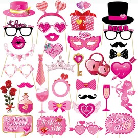 35Pack Valentines Day Photobooth Props Happy Lovers Selfie Photobooth Props Valentine Creative Funny Backdrop Decorations for Valentine's Party Romantic Love Bridal Shower Wedding Supplies
