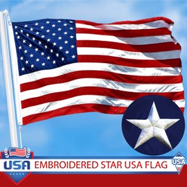 G128 - American Flag 12"x18" Inch Embroidered Stars Sewn Stripes Brass Grommets