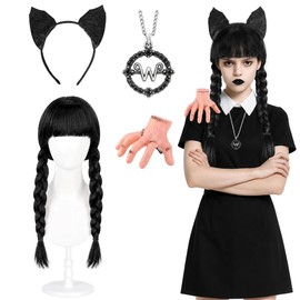 4 Pcs Halloween Black Braided Wig Accessories, Goth Black Costume Pigtail