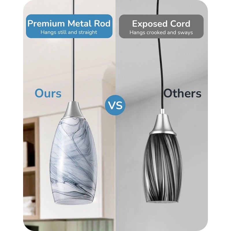 DEWENWILS EDISHINE Pendant Light Fixture, Hardwired Ceiling Light, Grey Marble