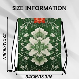 Zewurtuw Drawstring Backpack String Sports Bags for Swimming Waterproof Aesthetic Sackpack for Unisex Women Beach (13"×17")-Green Flower