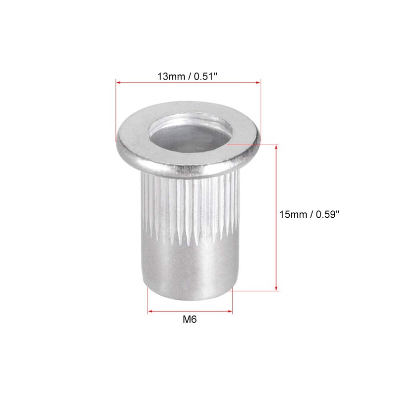 sourcing map M6 Aluminium Alloy Rivet Nuts Flat Head Insert