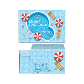 12 Children's Birthday Party Invitations Swimming Pool/Swimming Pool Party/Bright and Colourful Invitations, Modern