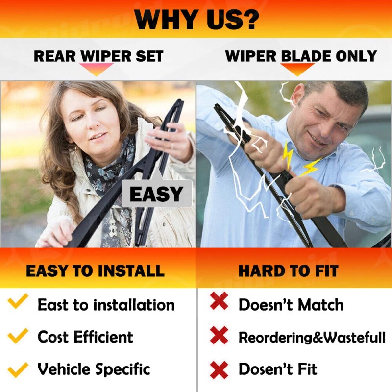 RIDROID Back Rear Wiper Arm & Blade Set For Jeep
