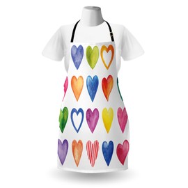 Ambesonne Grunge Apron, Rainbow Color Heart Shapes Valentine's Day Design Romantic His and Hers Theme, Unisex Kitchen Bib with Adjustable Neck for Cooking Gardening, Adult Size, Black White