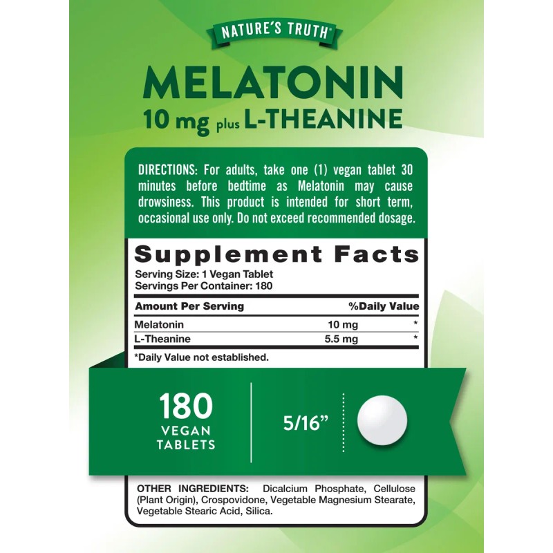 Nature's Truth Melatonina 10mg 180 Tabletas Veganas Descanso