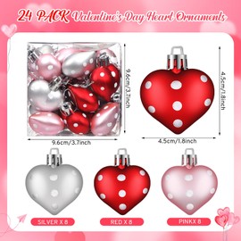 Daifunli 24 Pcs Valentine's Day Heart Ornament Valentine's Day Decoration for Tree Plastic Dot Heart Bauble Mini Valentine Tree Ornament Romantic Hanging Heart Decor for Home(Red, Pink, Silver)