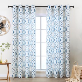 L.Z.E Boho Privacy Curtains 96 Inches Long 2 Panels Set Geometric Pattern Light Filtering Non-See-Through Curtains & Drapes for Living Room Bedroom Nursery Grommet Light Blue Green Brown