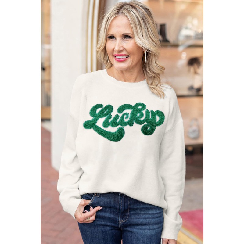 LEMAFER Women's 2024 St. Patrick's Day Sweater Green Sequin Lucky