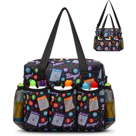 Bingo Bag with Pockets for Daubers Dabbers Dobbers Dotters - Casino Bingo Game Accessories for Adults & Seniors - Compact, Portable & Stylish (Black)