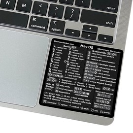 Synerlogic (2pcs) Mac OS Shortcuts for Sonoma/Ventura/Monterey/Etc M1/M2/M3/Intel, No-Residue Laminated Vinyl Sticker for 13-16-inch MacBook Air/Pro/iMac/Mini (Black)