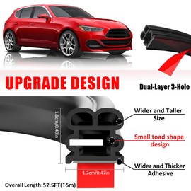 Upgraded Car Door Seal Strip, Thickened Rubber Auto Weather Stripping for Hoods,Trunks,Windows, Universal Auto Door Soundproofing Weatherstripping Car Accessories for Most Vehicle,Truck,SUV (52.5Ft)
