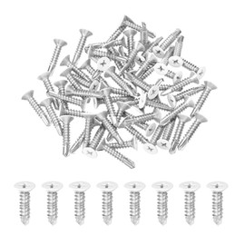 sourcing map 60Pcs M4.8x25mm White Flat Head Self Tapping Screws, 410 Stainless Steel Self Drilling Screws for Metal Sheet Metal Screw, Silver