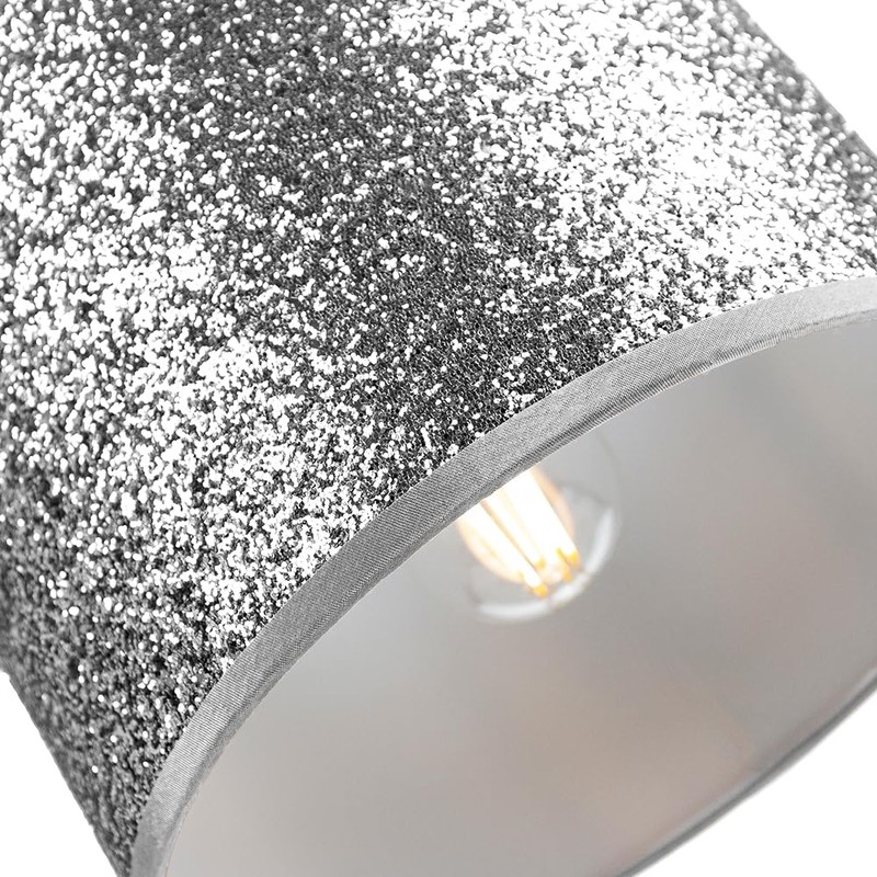 Modern and Designer Bright Silver Glitter Fabric Pendant/Lamp Shade 30cm