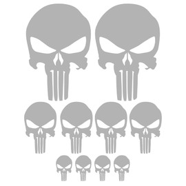 10 Pcs Skull Stickers for Cars or Motorcycles - 3 Sizes Car Motorcycle Bike Scooter (Grey)