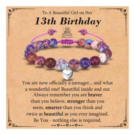 KORAS 13th Birthday Gifts for Girls, Heart Charm Beaded Bracelet Gifts for 13 Year Old Girls, Sweet 13th Birthday Presents