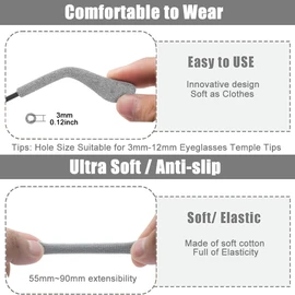 IYOOH - anteojos antideslizantes y elásticas para las orejas, retenedores de anteojos para anteojos de sol, almohadillas para orejas de algodón para orejas (42 pares de negro), 4 pares, color negro., Pequeño