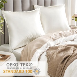 RUIKASI Satin Cushion Cover 80 x 80 cm White - Set of 2 Soft Pillowcase White Like Silk Pillowcase 80 x 80 cm for Hair and Skin with 2 Hair Elastics, Better Care than Silk Pillow Case Pillow Cover