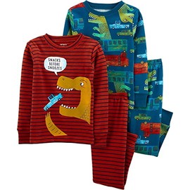 Carter's Boy’s 4-Piece Snug Fit Cotton PJs (as1, age, 3_years, Snacks before snoozes, 3T)