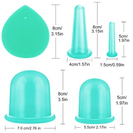 BBTO Silicone Facial Cupping Set, Vacuum Massage Cup Kit for Body, Face, Neck, Back, and Eye, 6 Cups and Exfoliating Brush (Mint Green)