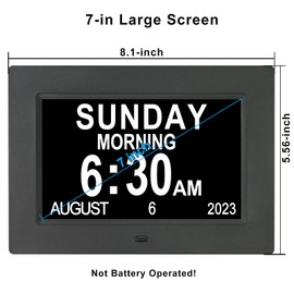 TSITSC 7 Inch Digital Day of The Week Clock Extra Large Non-Abbreviated Dementia Day and Date Time Clocks for Seniors Elderly Impaired Vision Memory Loss 12 Alarm Reminders + Auto-Dimming