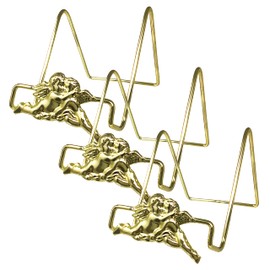 BANBERRY DESIGNS Cherub Decor - Plate Stand - Set of 3 - Brass Easel - Decorating Accessory - 3" H