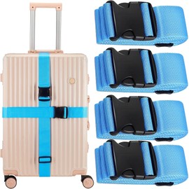 FIVEAN 4 Pack Adjustable Luggage Straps, Blue, 46"-78" / 100-188cm (L) x 2" 5cm (W), Polypropylene, Bright Colors, TSA Locks Compatible